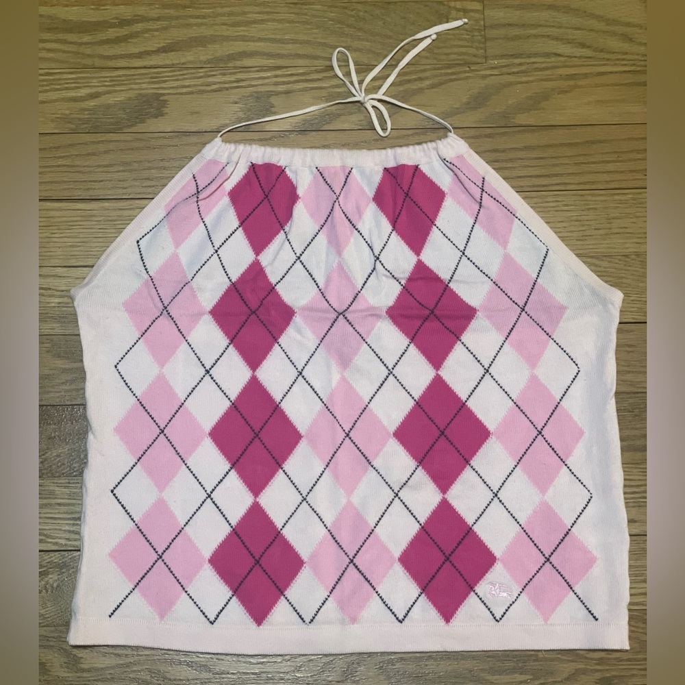 Burberry Knit Pink Halter Backless 100% Cotton Top w/ adjustable strap - Sz L